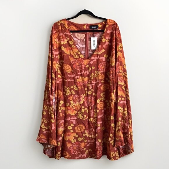 CIDER Blossom Floral MINI Dress Size 3X Bell Sleeves Retro Hippie Bohemian - Picture 4 of 10